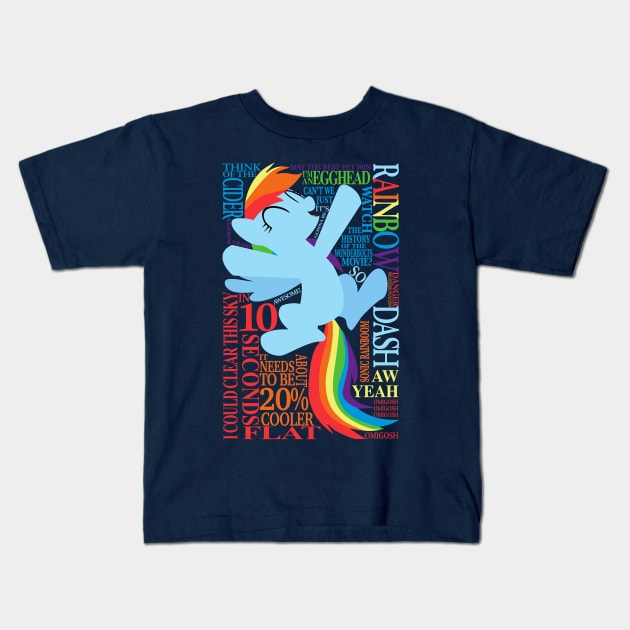 Many Words of Rainbow Dash Kids T-Shirt by ColeDonnerstag